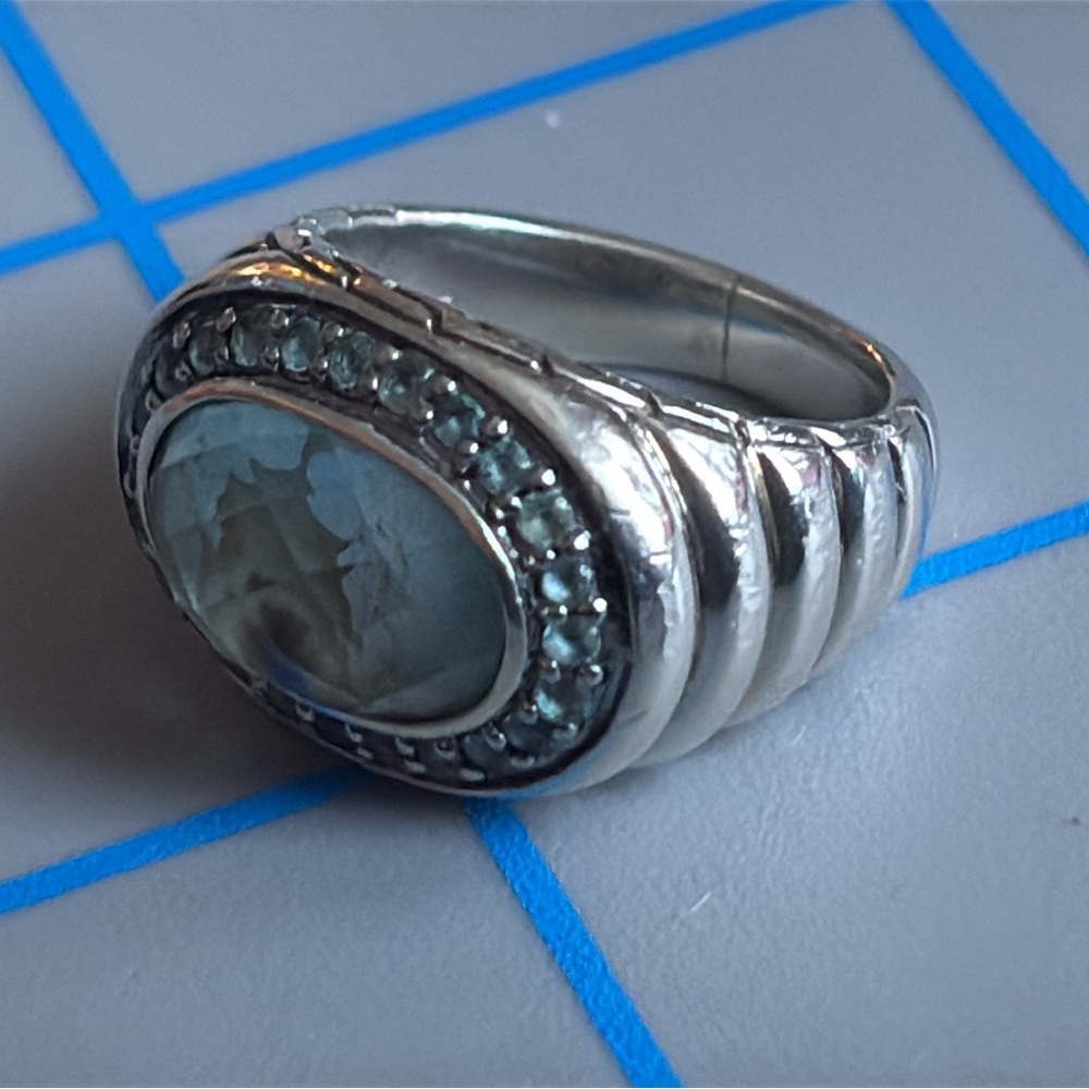 John Hardy Faceted Topaz & Aquamarine Sterling Silver Ring